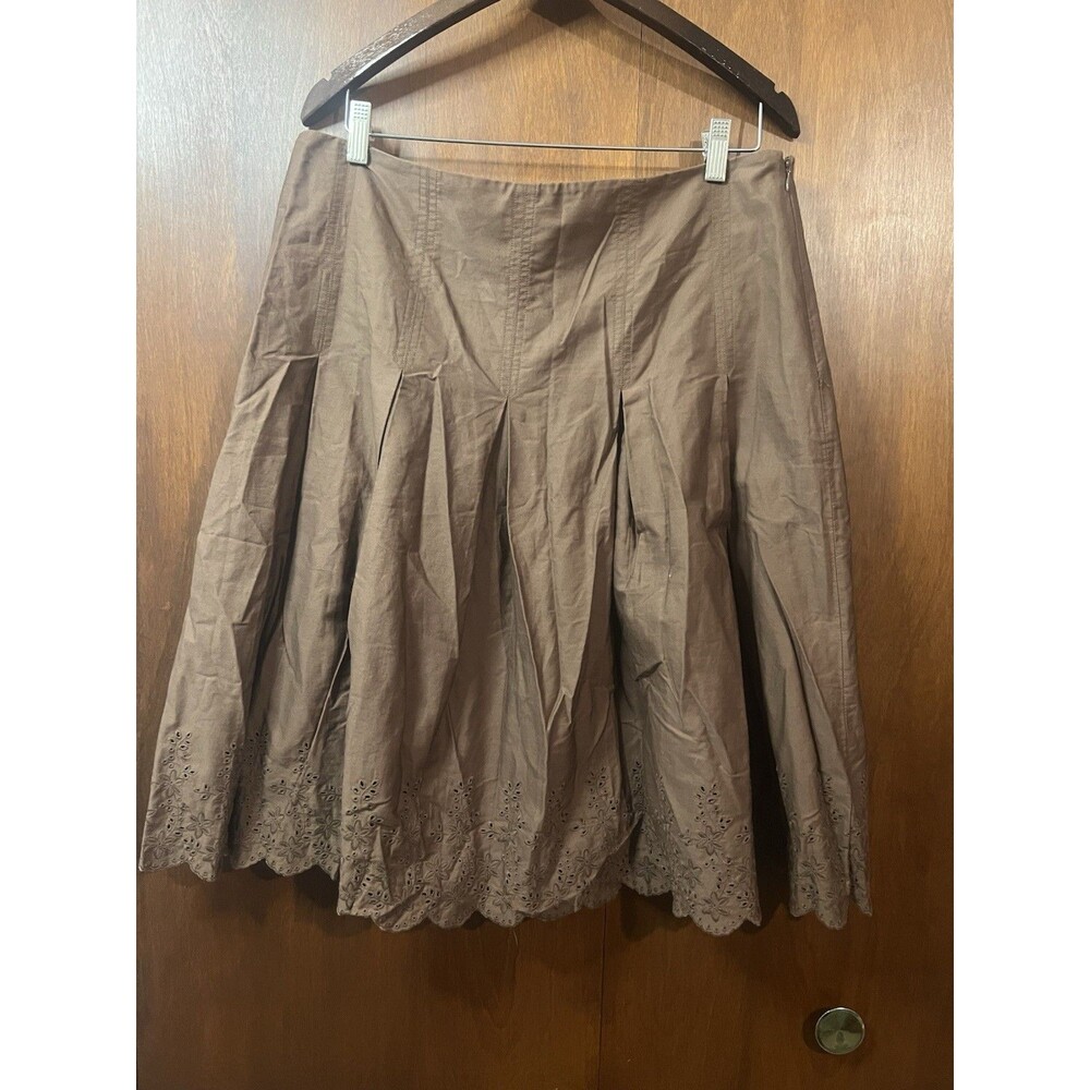 Vtg Y2K Apostrophe Women's Brown Cotton Pleated Skirt embroidered cottagecore 16
